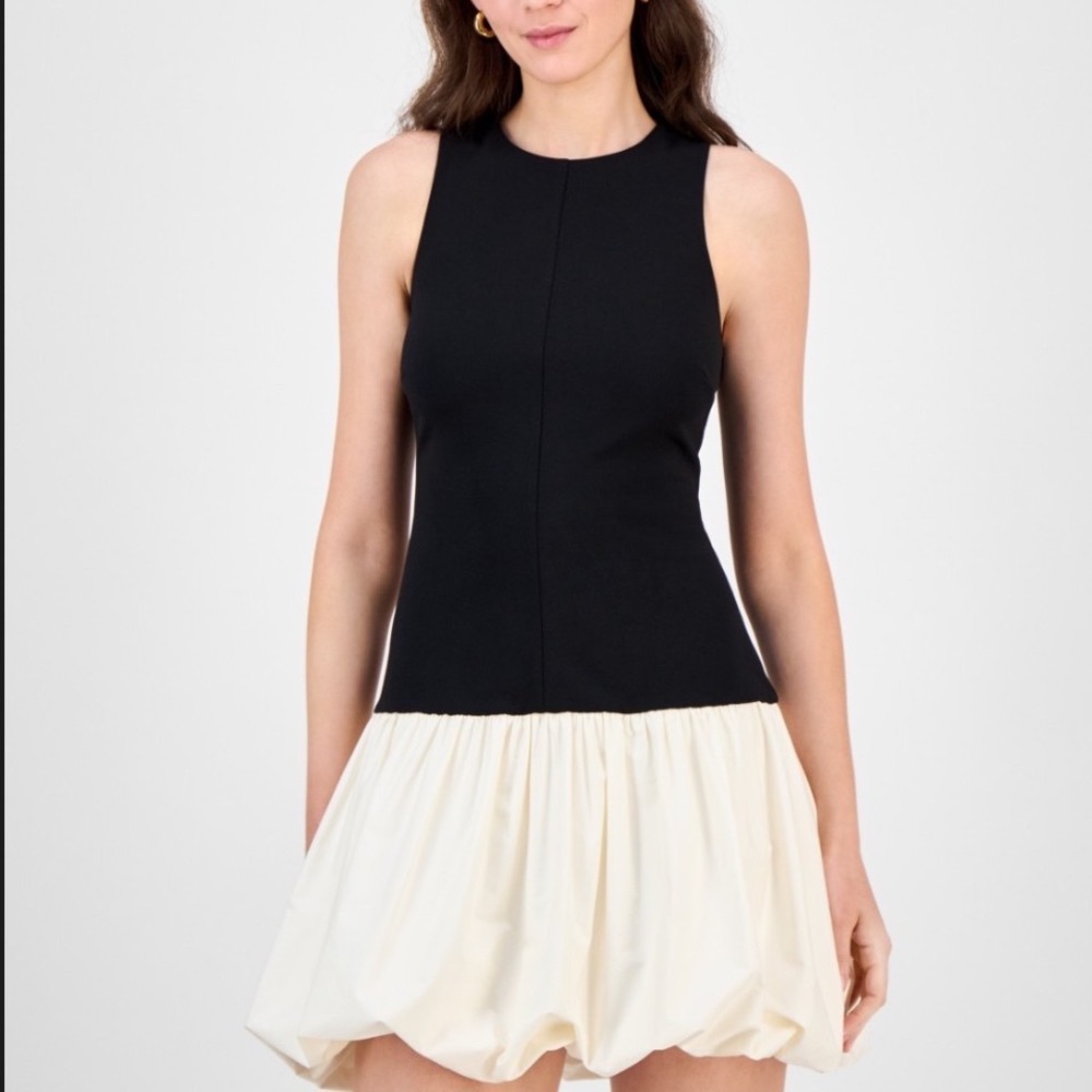 Rachel Rachel Roy Dress Women XL NWT Black Ivory Bubble Hem Mini MSRP $129